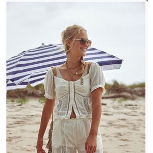 Free People Bali Alana Blouse Top Sweetheart Neck Lace Ruffle Cotton XS 277974